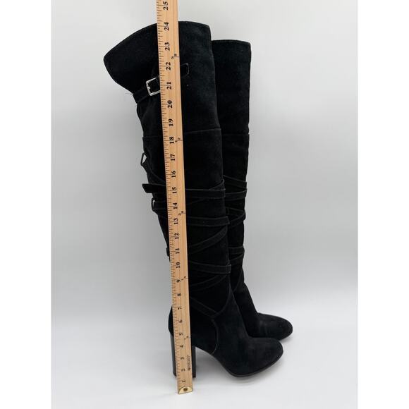 Sam Edelman Sable Over the Knee Black Suede Moto Fall Tall Boots Size 7.5 - Picture 2 of 8